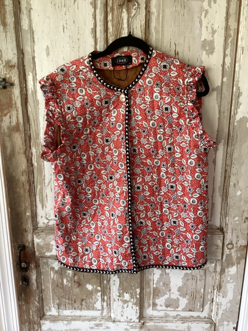 Cider Bohemian Floral Quilted Vest - Ruffle on shoulders - XL